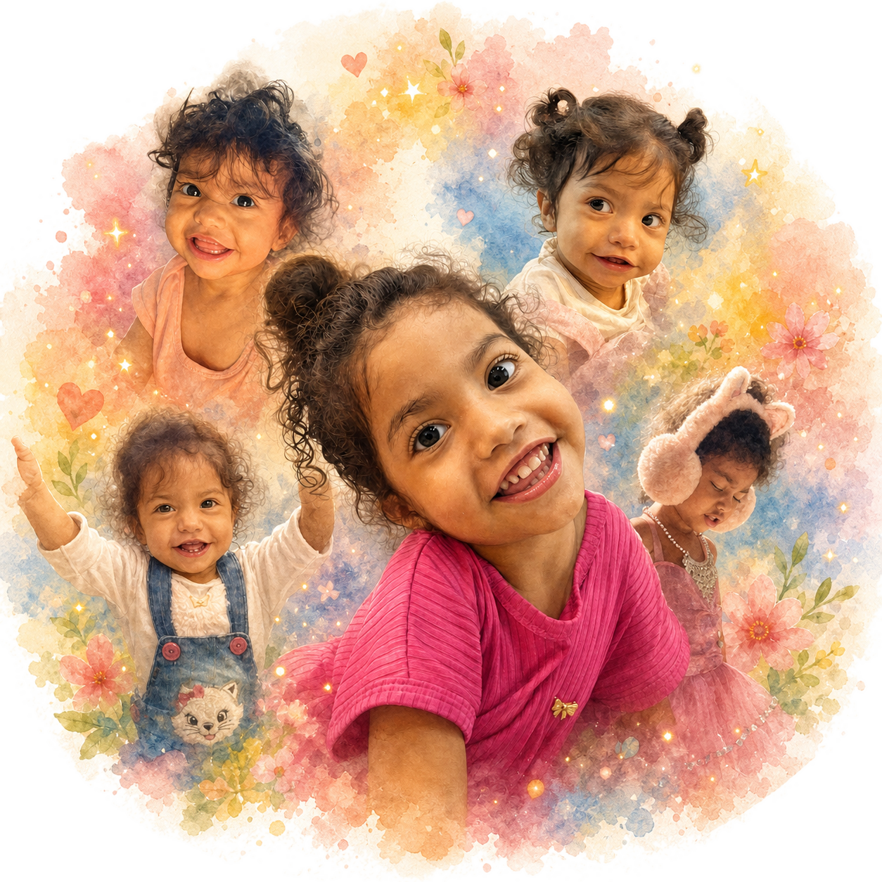 Montagem com fotos da Lili em diferentes idades